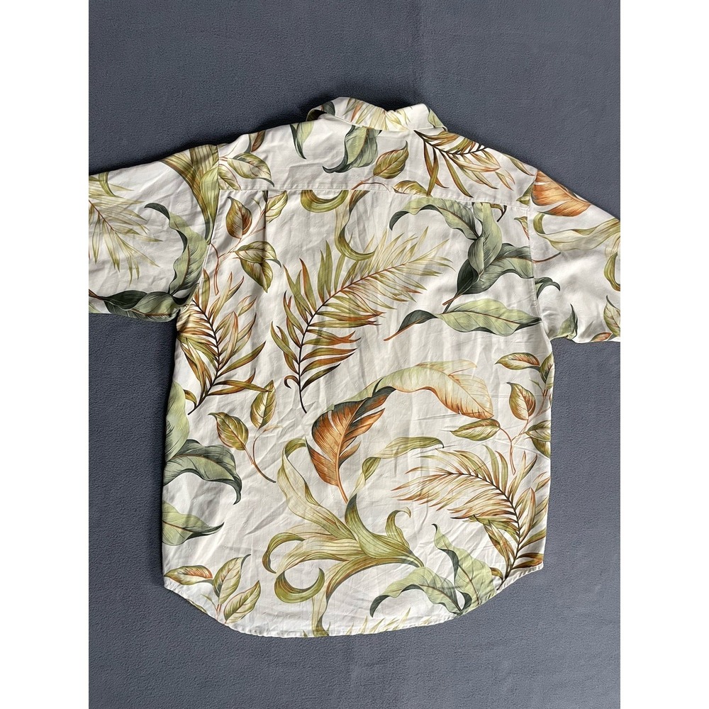 Tommy Bahama Shirt Mens XL Beige Silk Palm Leaf Print Camp Button Up Casual - Picture 3 of 9